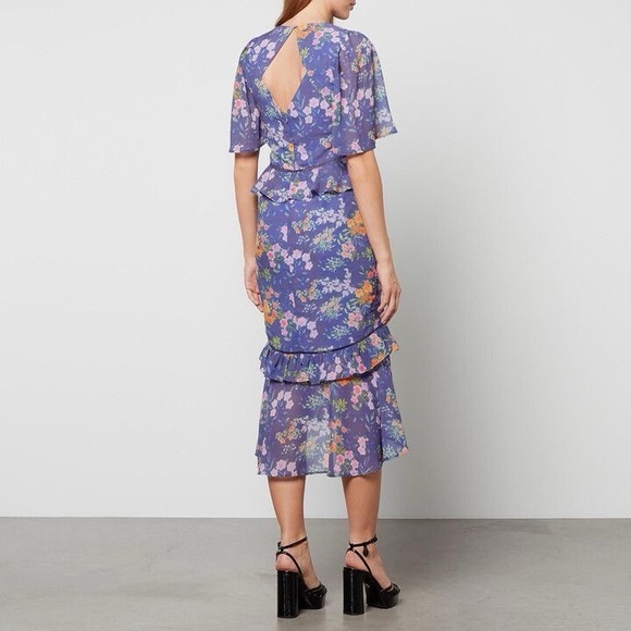 Hope & Ivy Purple Floral Tammie V-Neck Midi Tea Dress - Picture 5 of 11